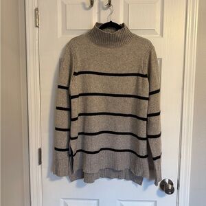 Gray and Black Striped Mock Neck Sweater